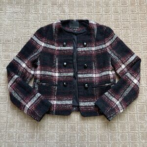 Banana Republic Italian Boucle Wool Alpaca Plaid Jacket Women's 4 Black Cropped